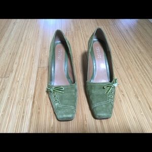 Franco Sarto Green Suede Unique Low Heels